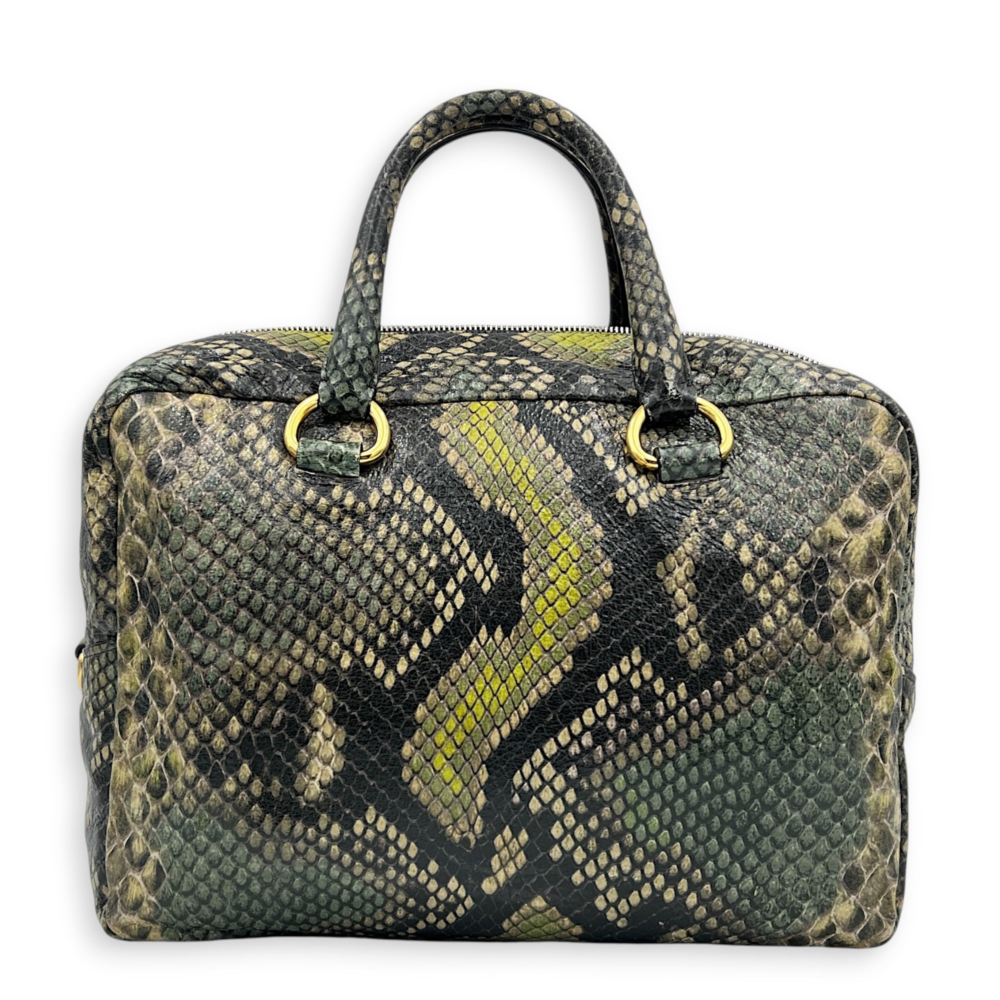 Bauletto Natural Snake Print Cervo Lux Top Handle Bag in Calfskin, Gold hardware