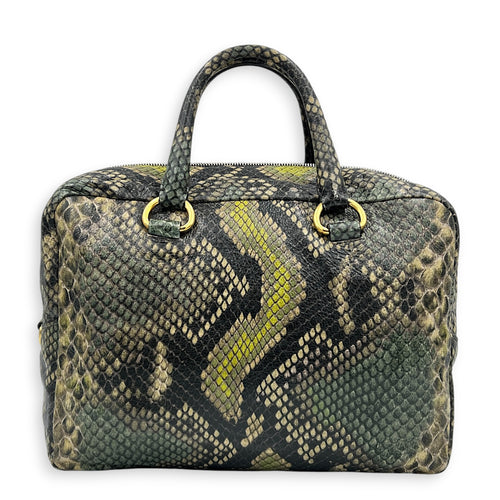 Bauletto Natural Snake Print Cervo Lux Top Handle Bag in Calfskin, Gold hardware
