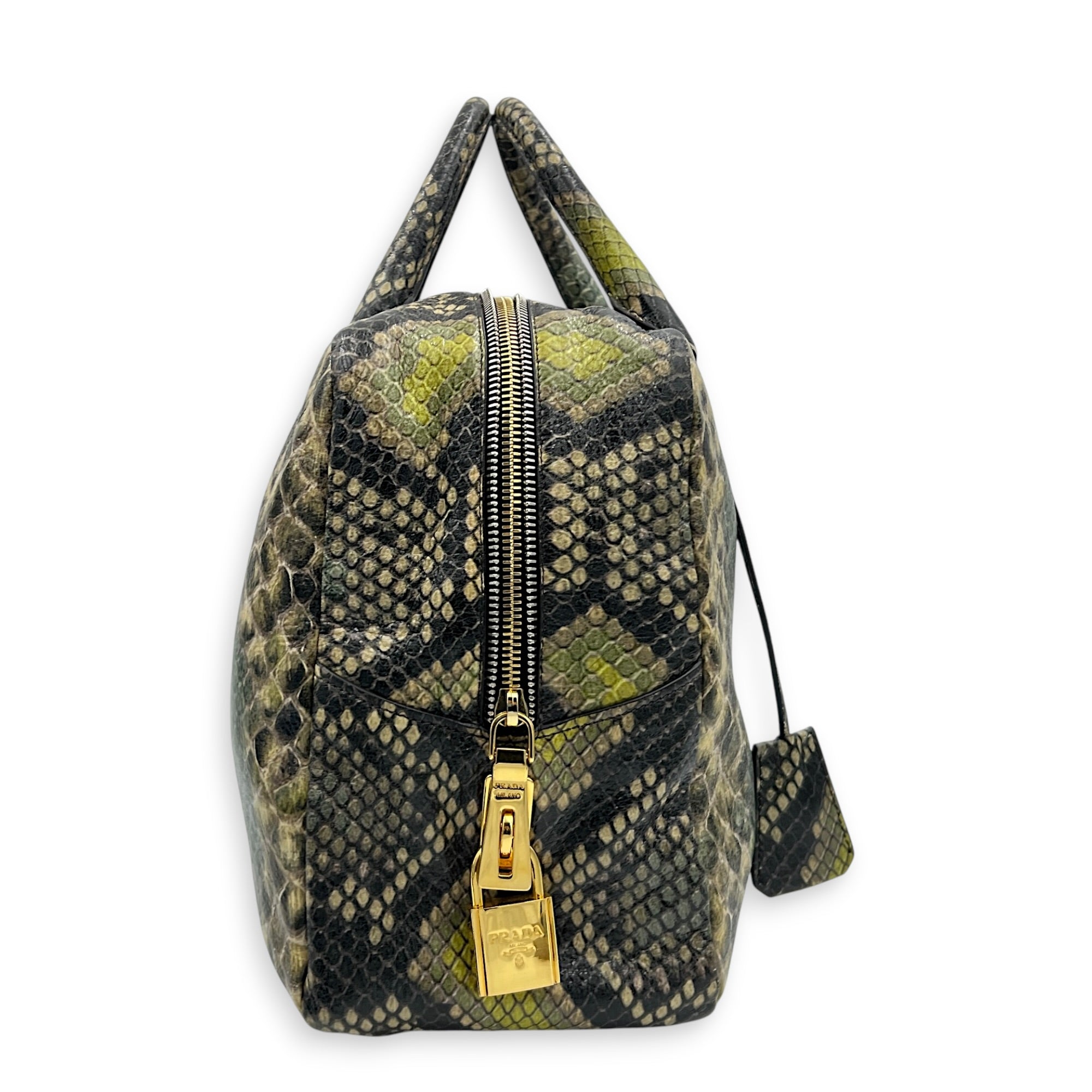 Bauletto Natural Snake Print Cervo Lux Top Handle Bag in Calfskin, Gold hardware