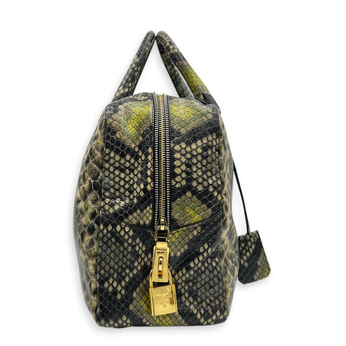 Bauletto Natural Snake Print Cervo Lux Top Handle Bag in Calfskin, Gold hardware