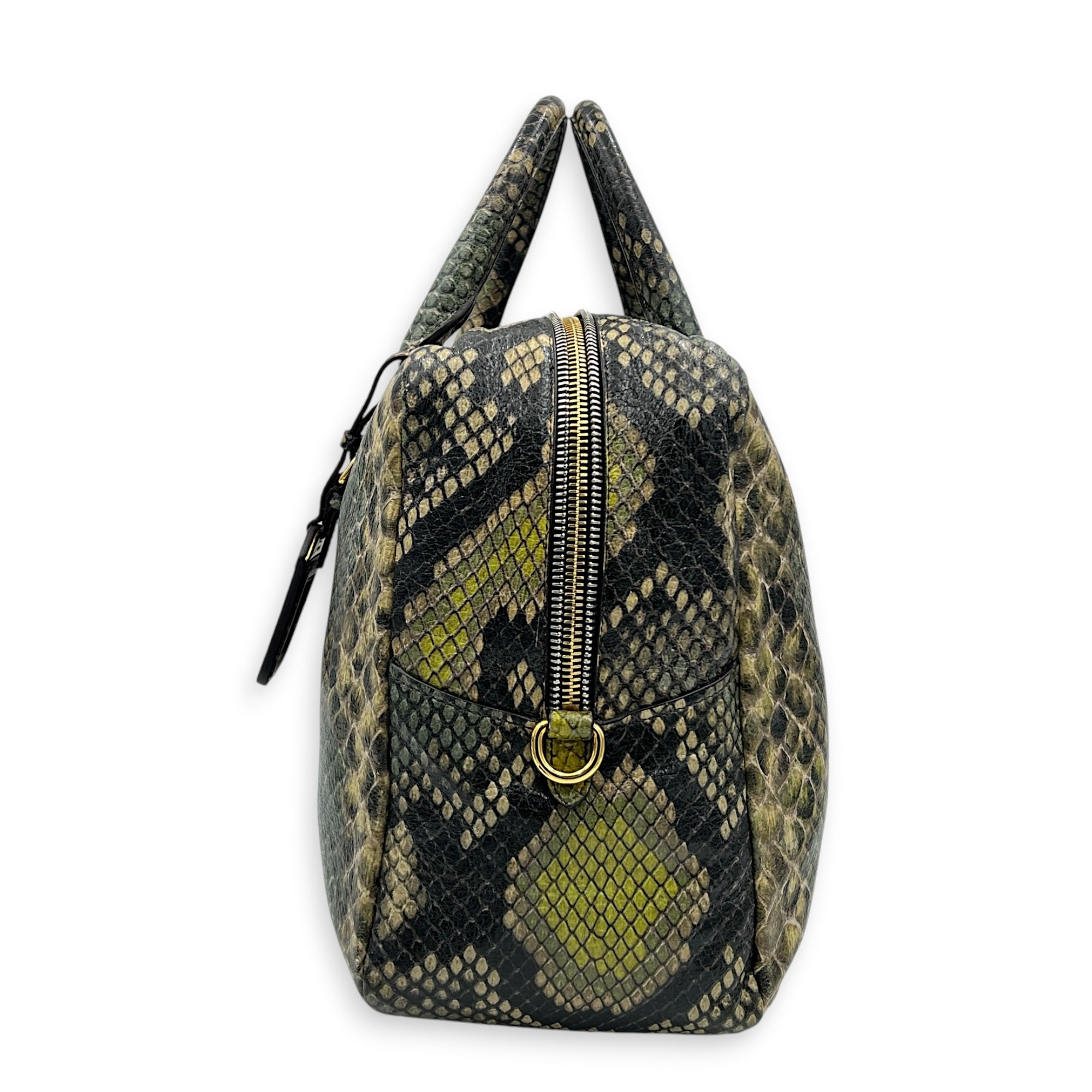 Bauletto Natural Snake Print Cervo Lux Top Handle Bag in Calfskin, Gold hardware