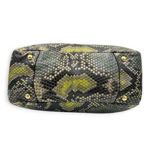Bauletto Natural Snake Print Cervo Lux Top Handle Bag in Calfskin, Gold hardware