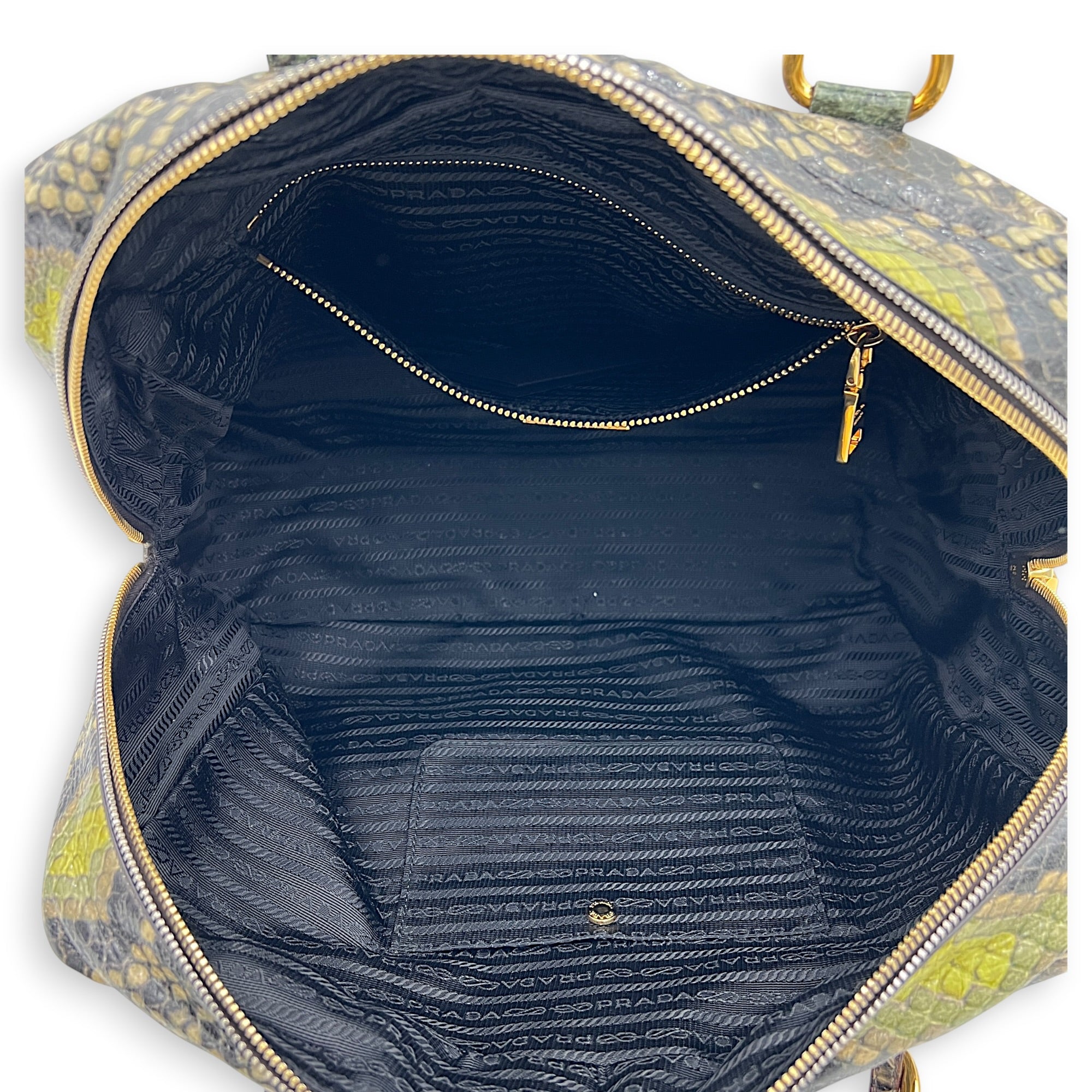 Bauletto Natural Snake Print Cervo Lux Top Handle Bag in Calfskin, Gold hardware