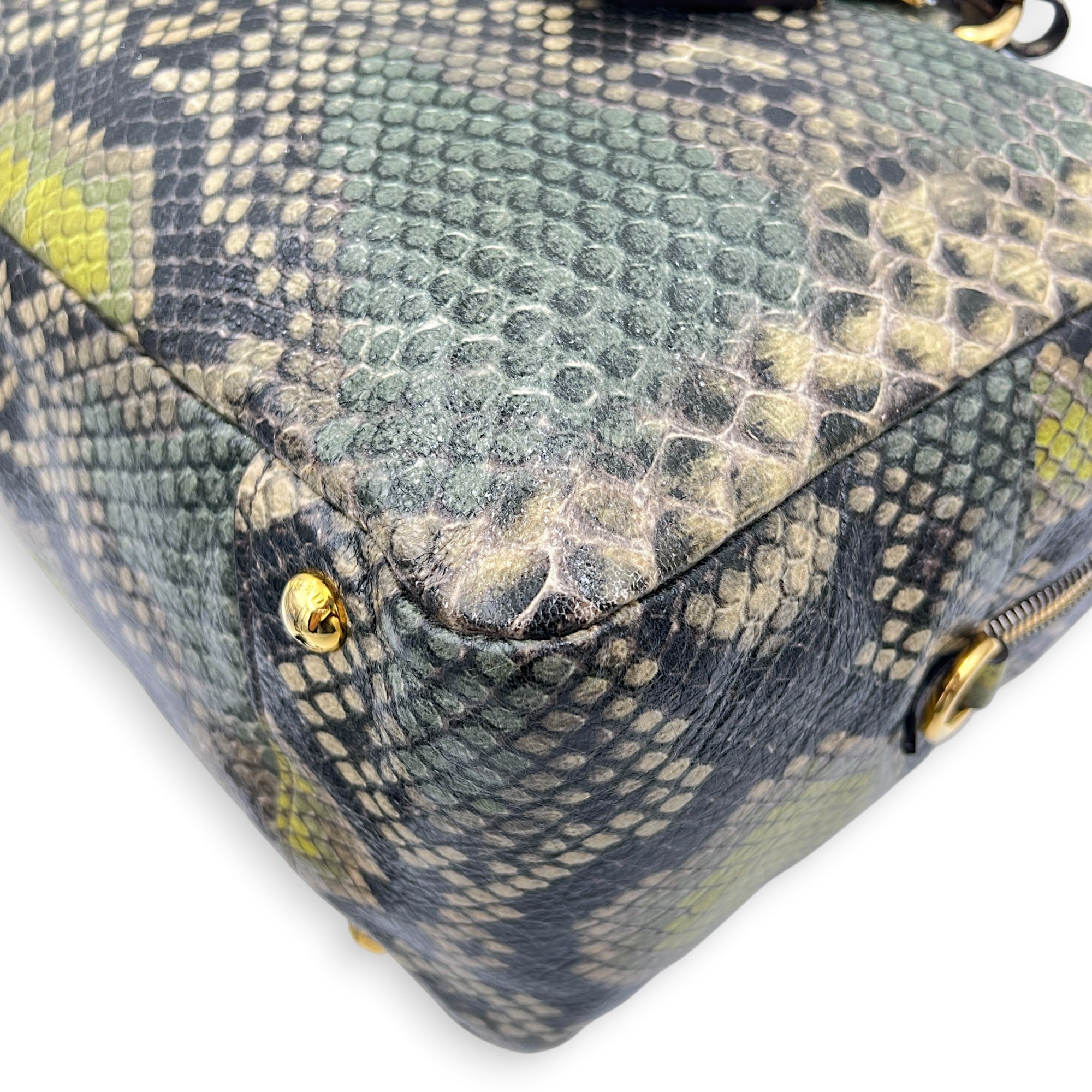 Bauletto Natural Snake Print Cervo Lux Top Handle Bag in Calfskin, Gold hardware