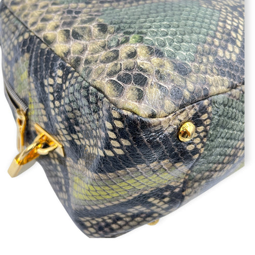 Bauletto Natural Snake Print Cervo Lux Top Handle Bag in Calfskin, Gold hardware