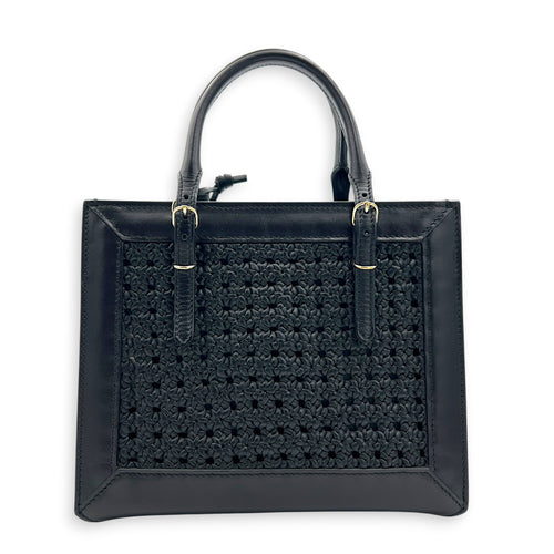 Papier Woven Black Top Handle Bag in Calfskin, Gold hardware