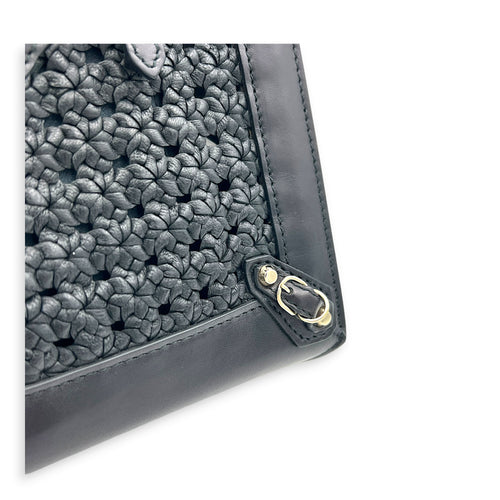 Papier Woven Black Top Handle Bag in Calfskin, Gold hardware