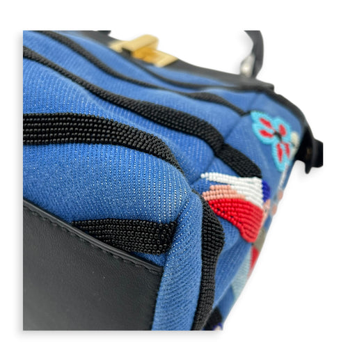 Peekaboo Top Handle Bag Small Blue in Fabric, Gold hardware