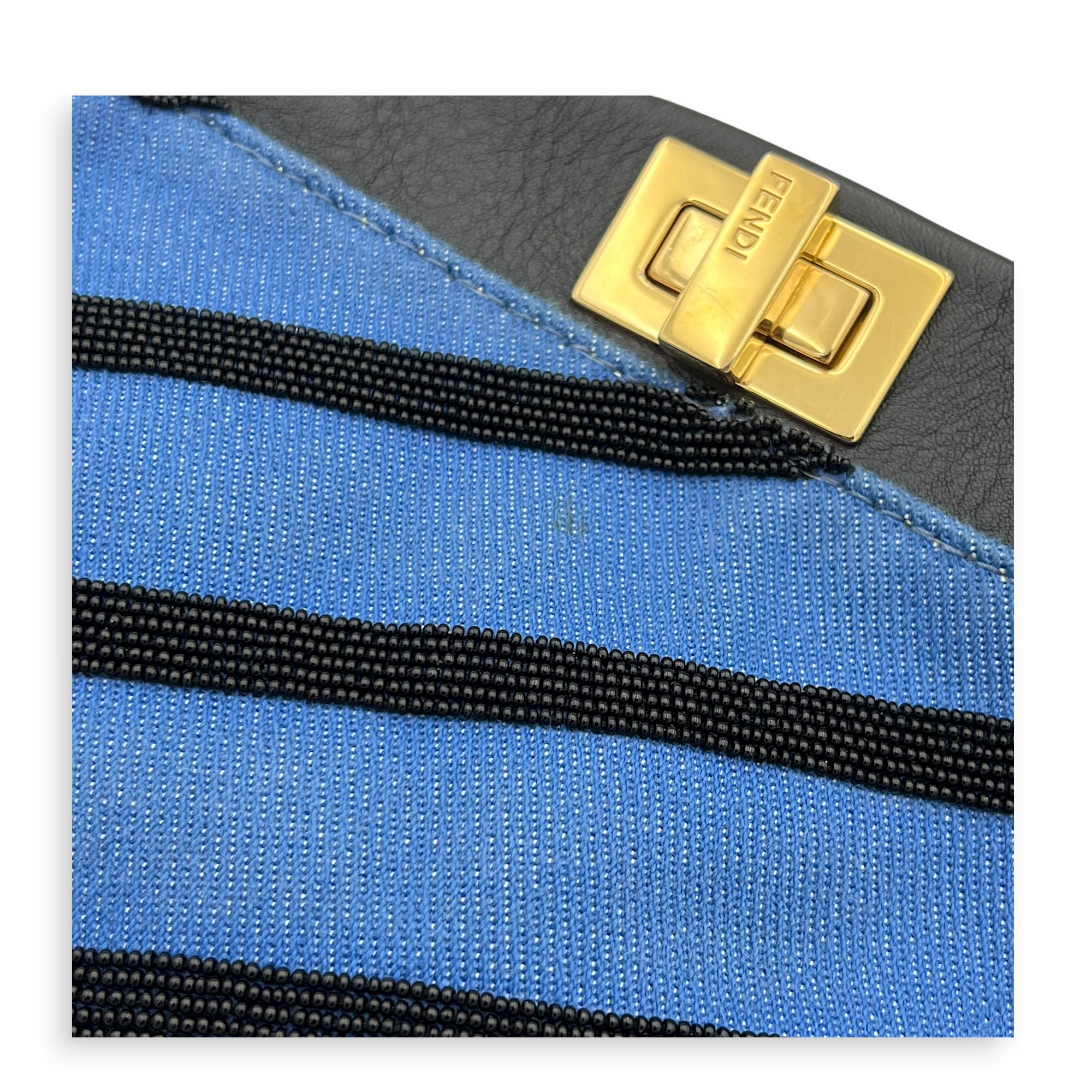 Peekaboo Top Handle Bag Small Blue in Fabric, Gold hardware