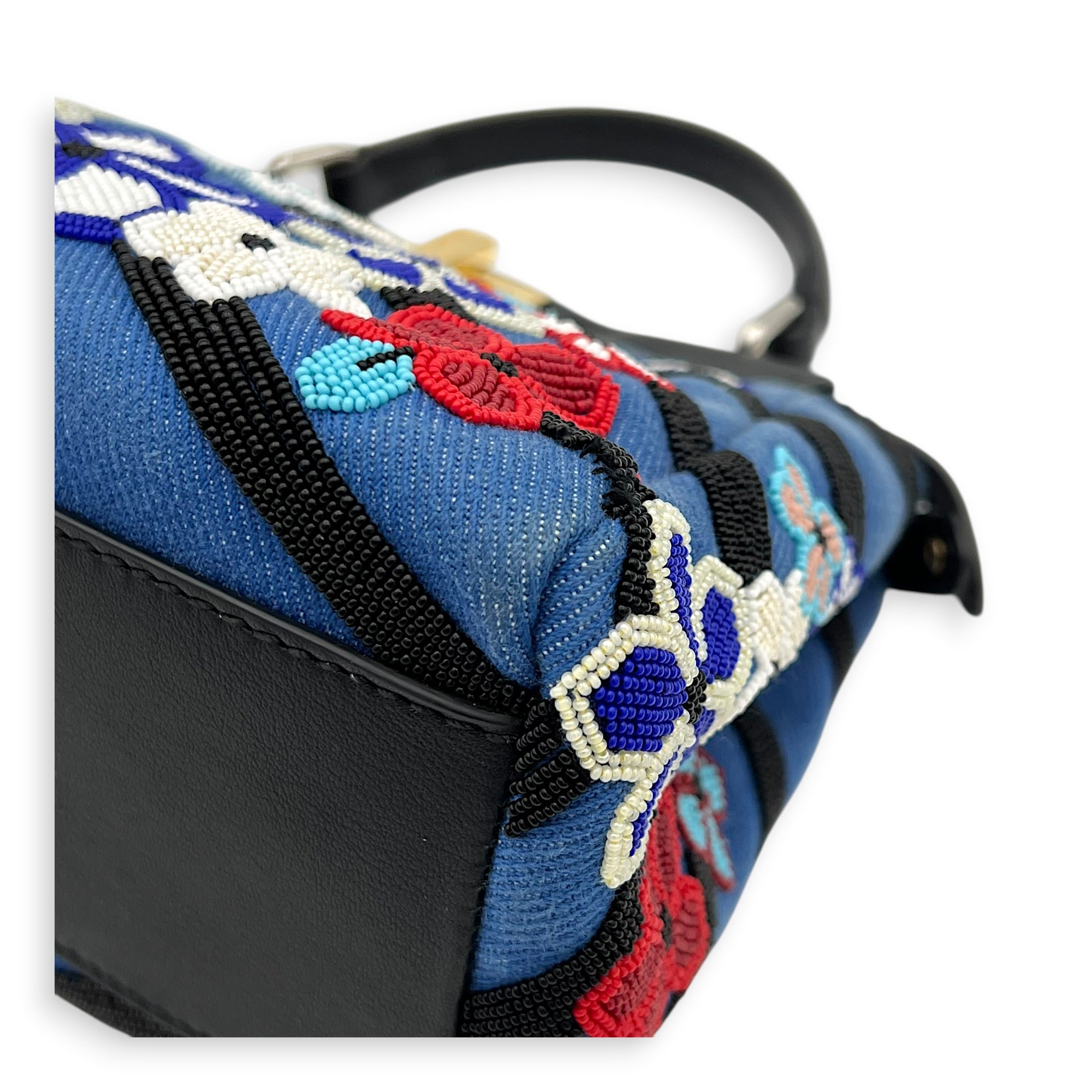 Peekaboo Top Handle Bag Small Blue in Fabric, Gold hardware