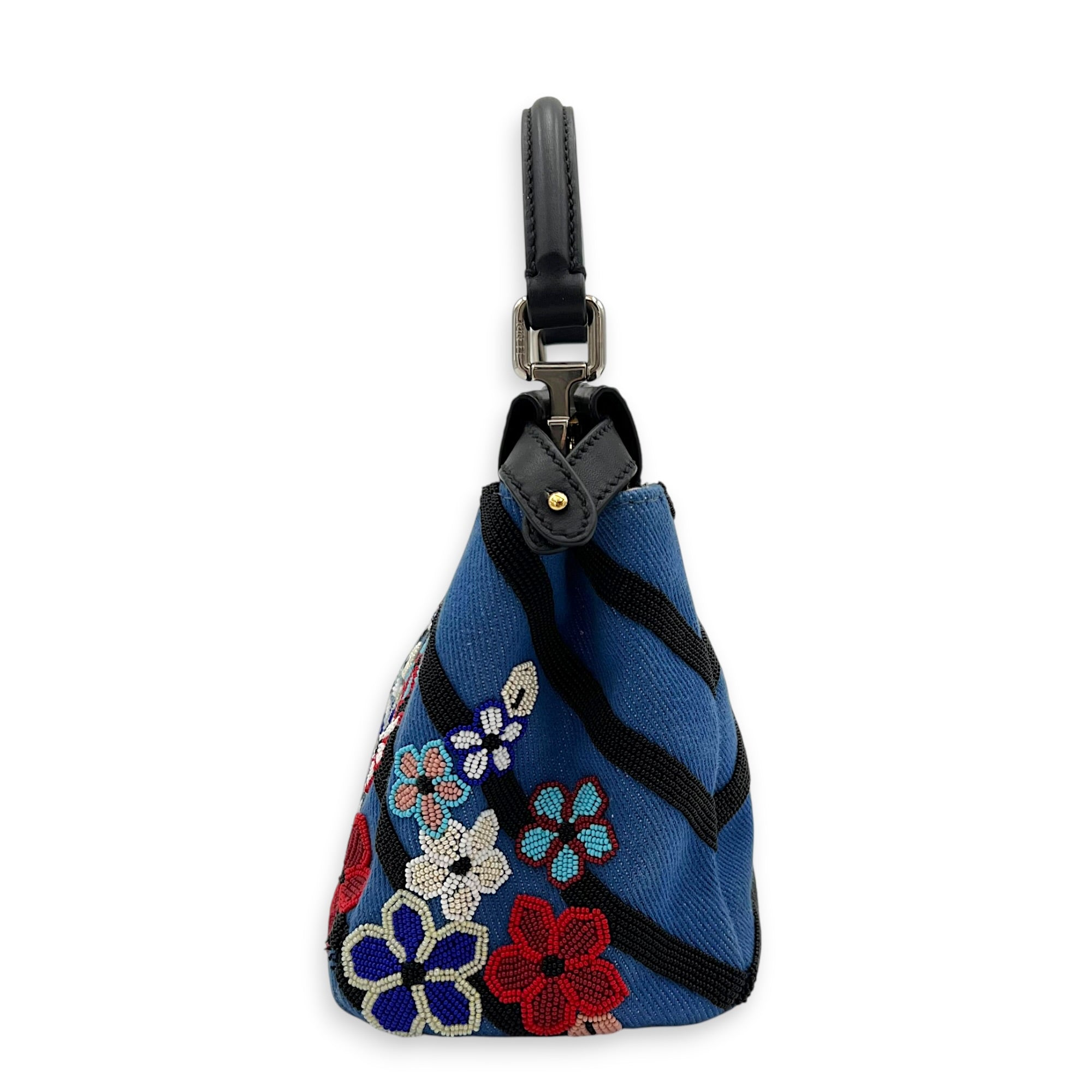 Peekaboo Top Handle Bag Small Blue in Fabric, Gold hardware