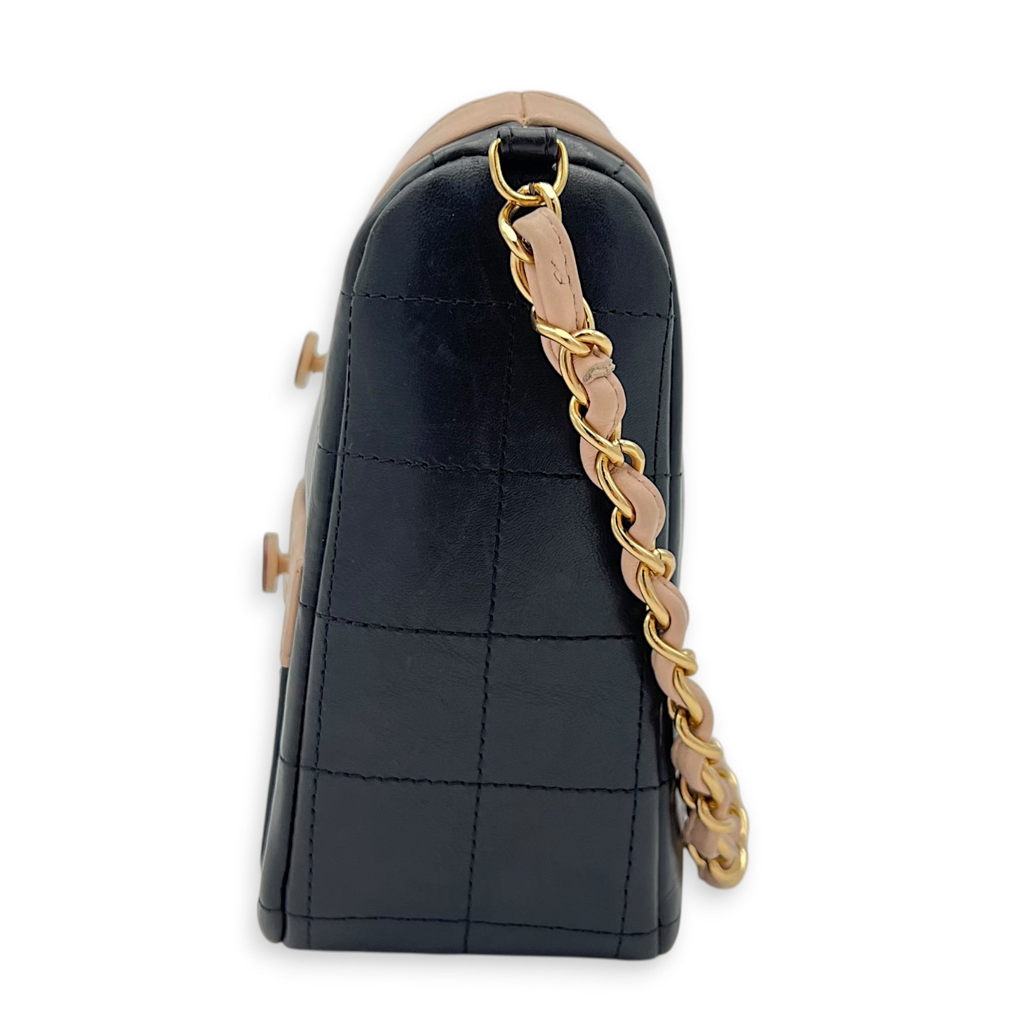 Mademoiselle Jacket Black Shoulder Bag in Calfskin, Gold hardware