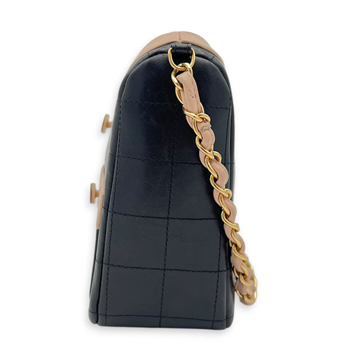 Mademoiselle Jacket Black Shoulder Bag in Calfskin, Gold hardware