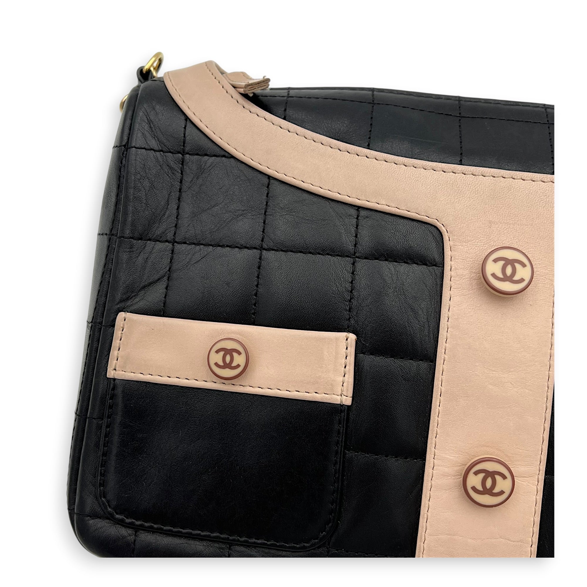 Mademoiselle Jacket Black Shoulder Bag in Calfskin, Gold hardware