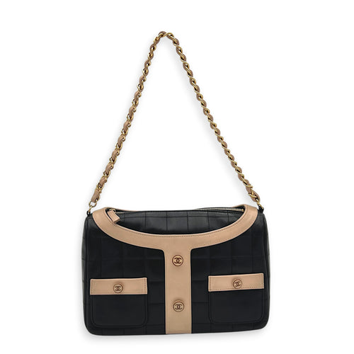 Mademoiselle Jacket Black Shoulder Bag in Calfskin, Gold hardware