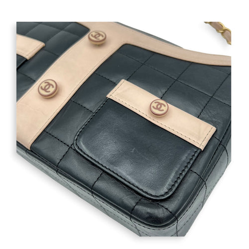 Mademoiselle Jacket Black Shoulder Bag in Calfskin, Gold hardware