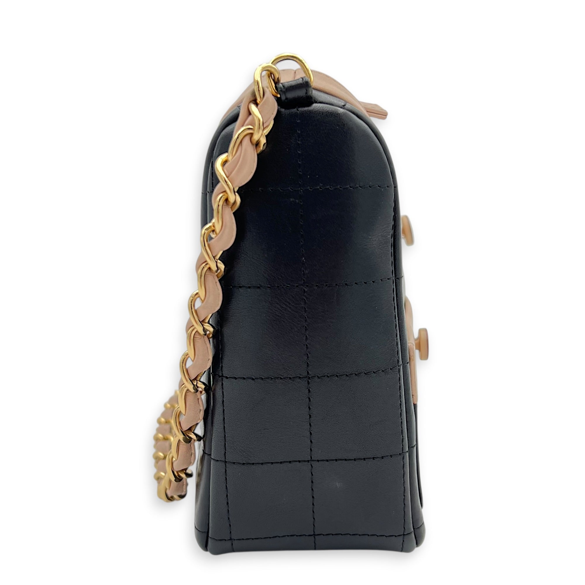 Mademoiselle Jacket Black Shoulder Bag in Calfskin, Gold hardware