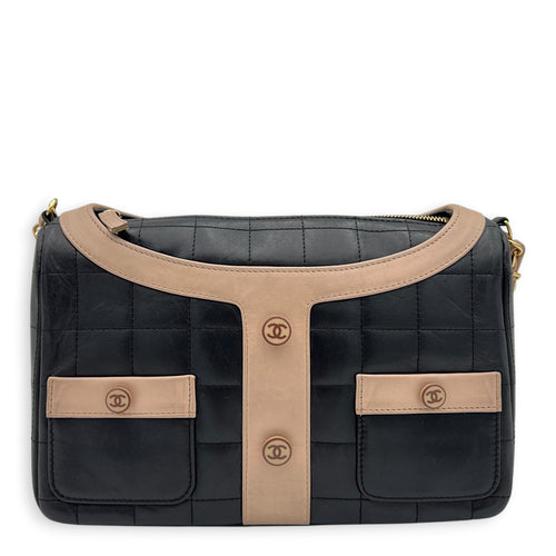 Mademoiselle Jacket Black Shoulder Bag in Calfskin, Gold hardware