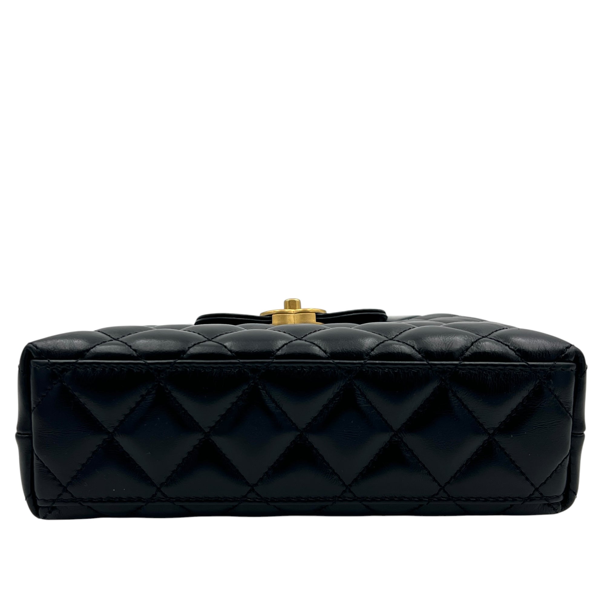 Kelly Mini Black Top Handle Bag in Calfskin, Gold hardware