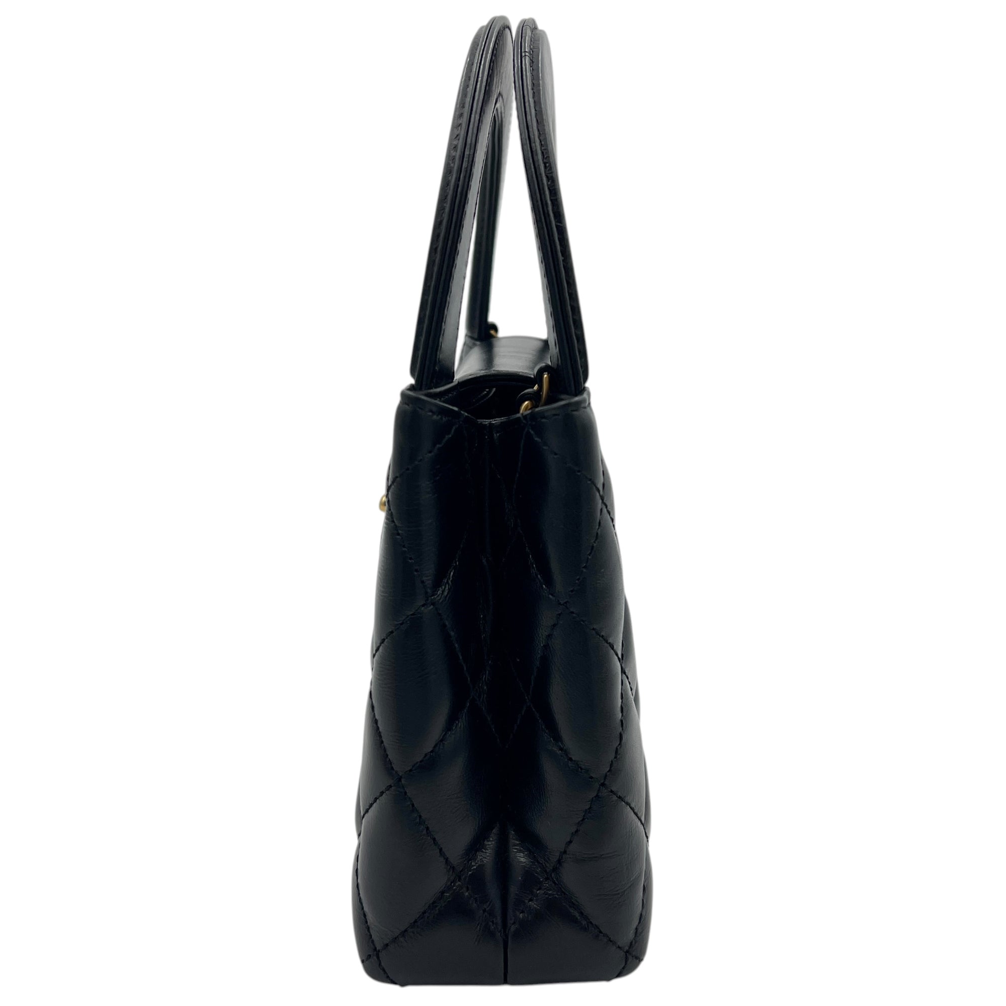 Kelly Mini Black Top Handle Bag in Calfskin, Gold hardware