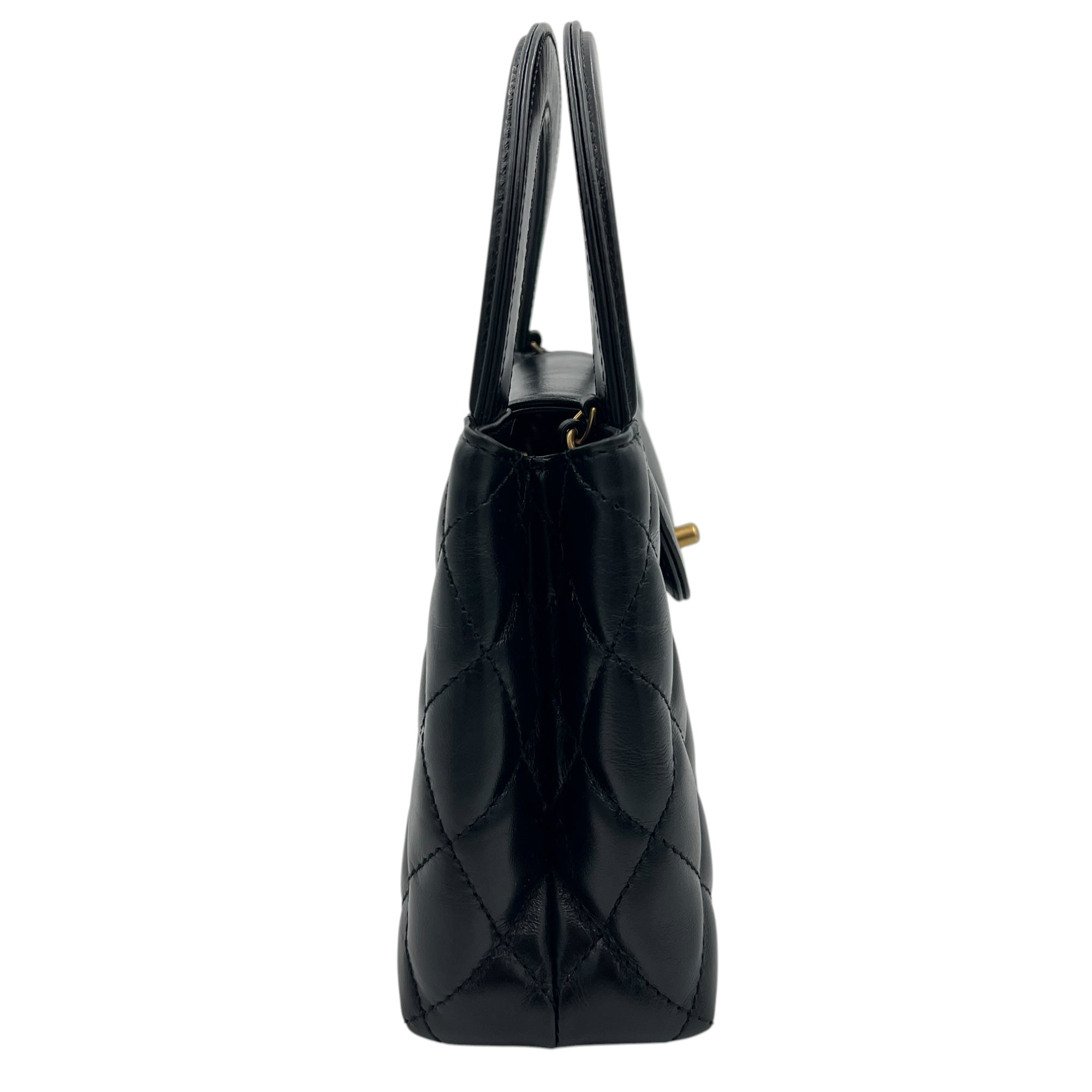 Kelly Mini Black Top Handle Bag in Calfskin, Gold hardware