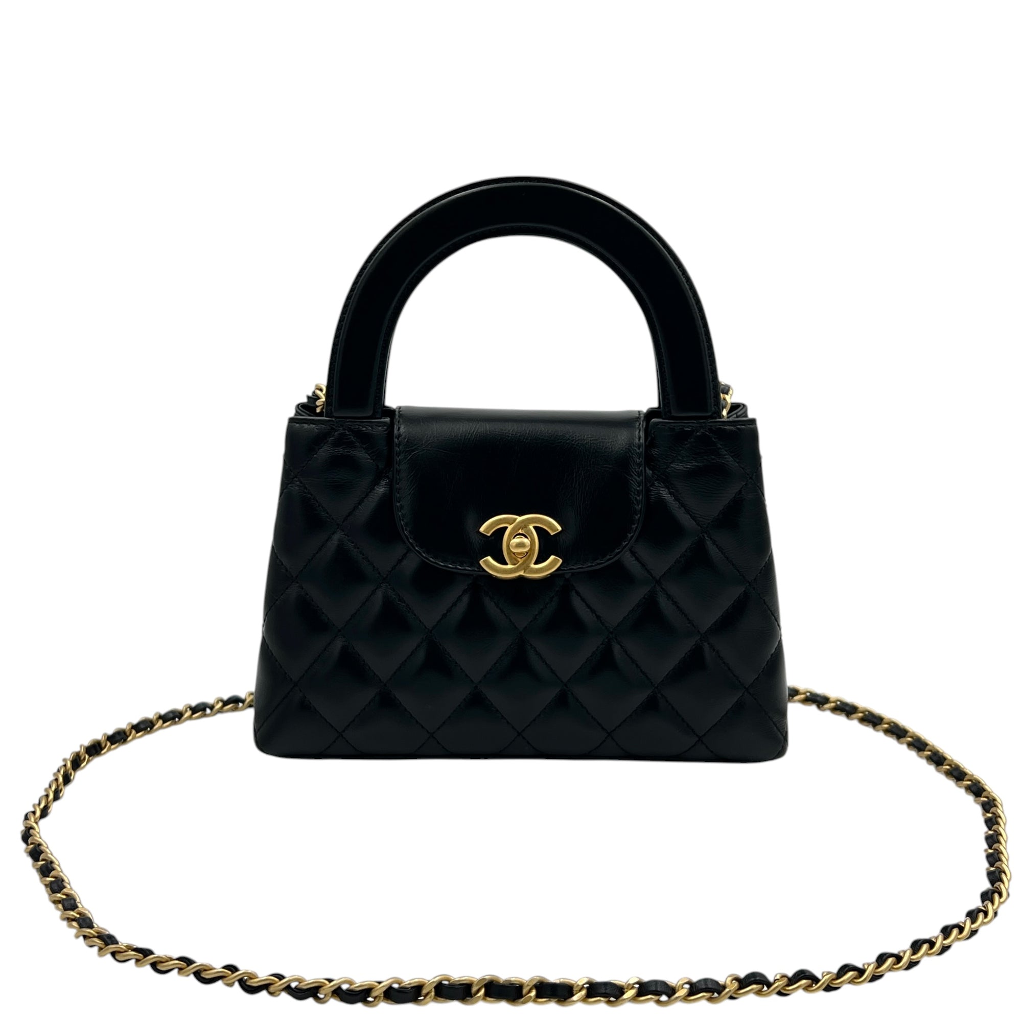 Kelly Mini Black Top Handle Bag in Calfskin, Gold hardware