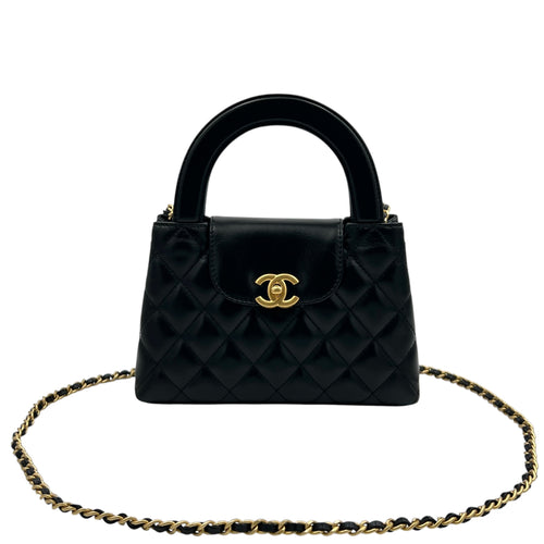 Kelly Mini Black Top Handle Bag in Calfskin, Gold hardware