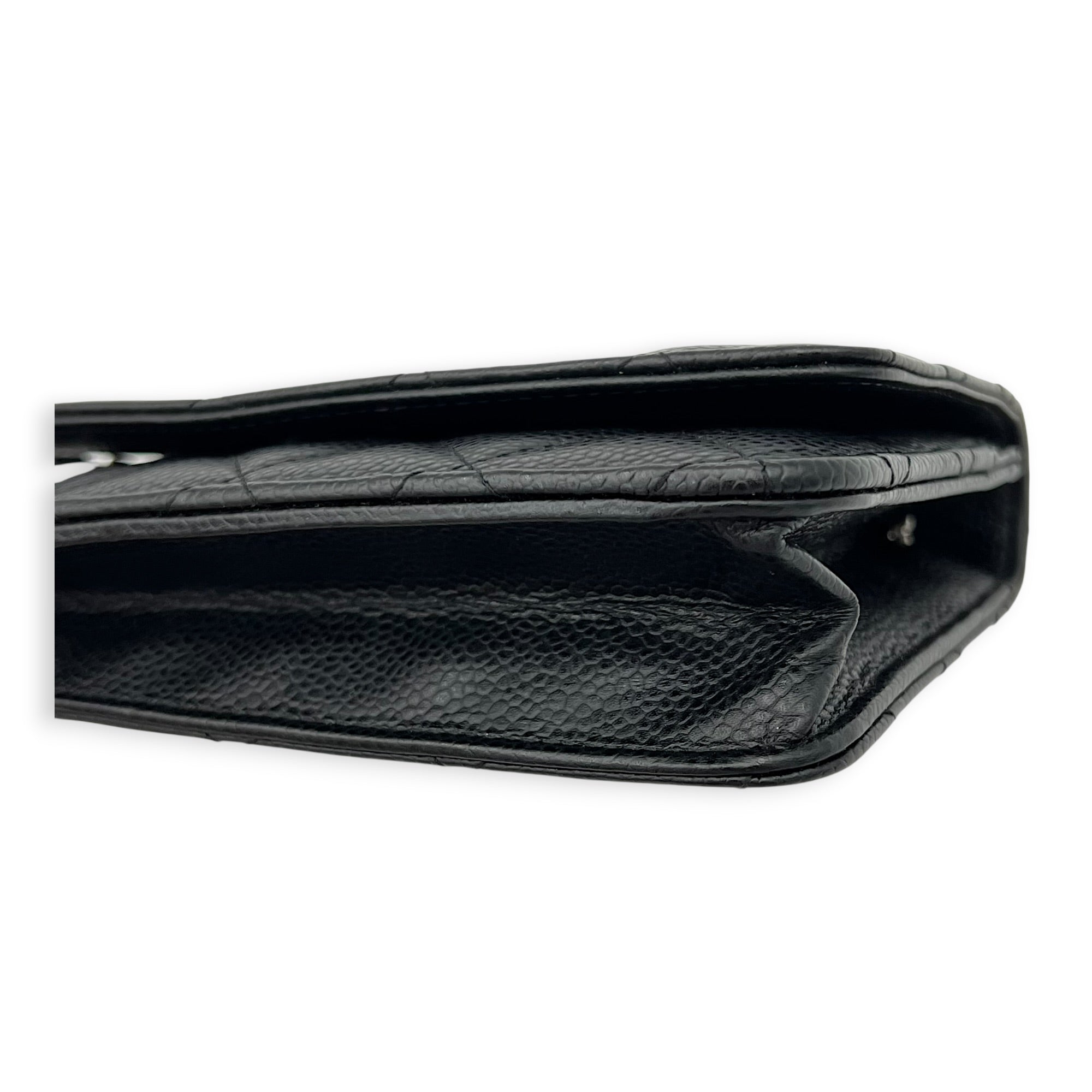 CC Black Wallet On Chain in Caviar Leather, Silver hardware