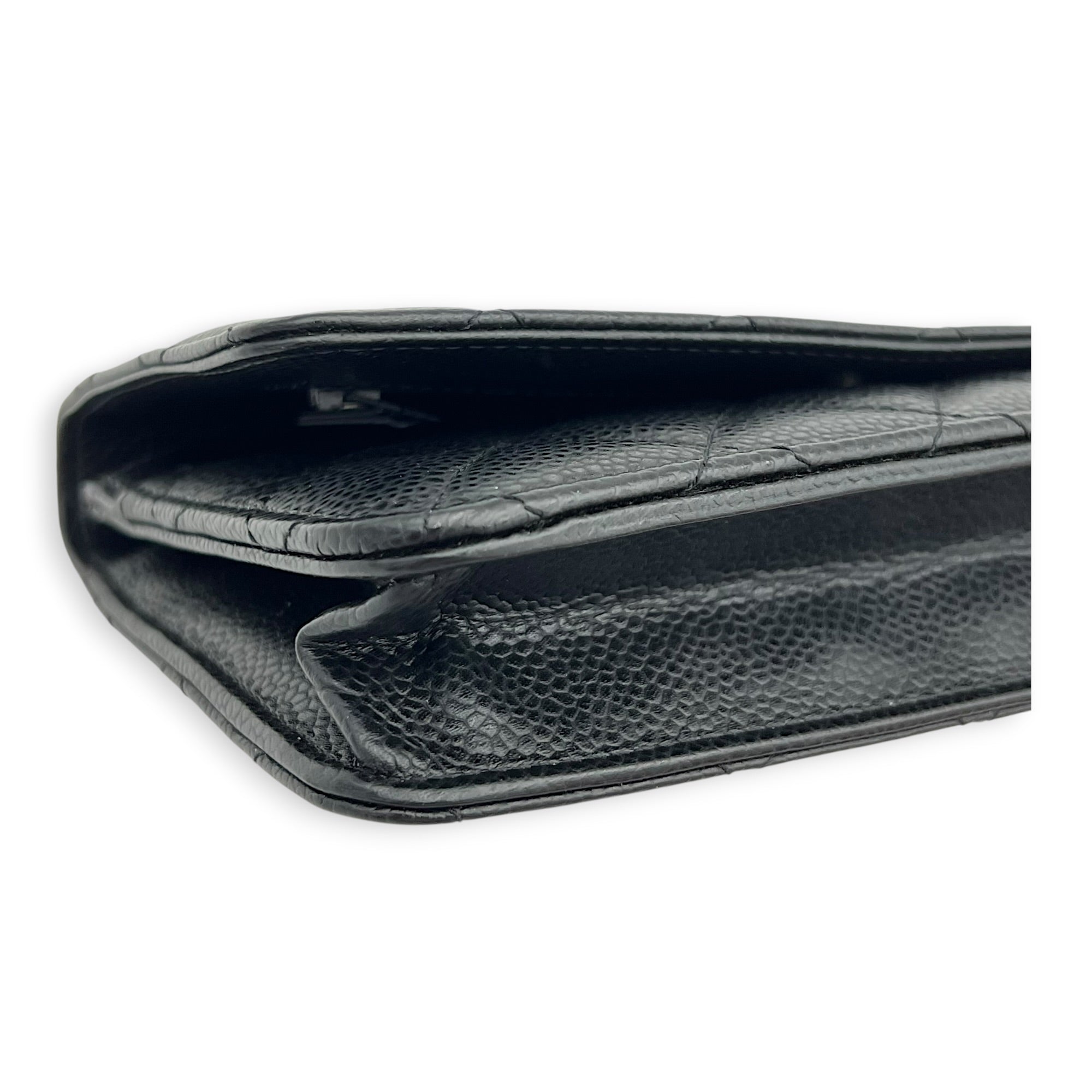 CC Black Wallet On Chain in Caviar Leather, Silver hardware