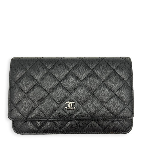 CC Black Wallet On Chain in Caviar Leather, Silver hardware