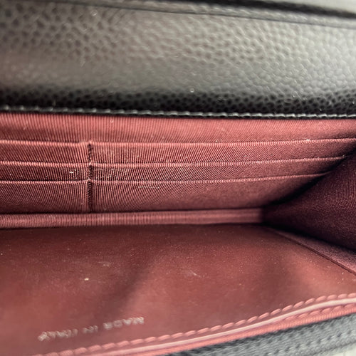 CC Black Wallet On Chain in Caviar Leather, Silver hardware