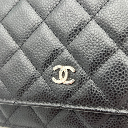 CC Black Wallet On Chain in Caviar Leather, Silver hardware