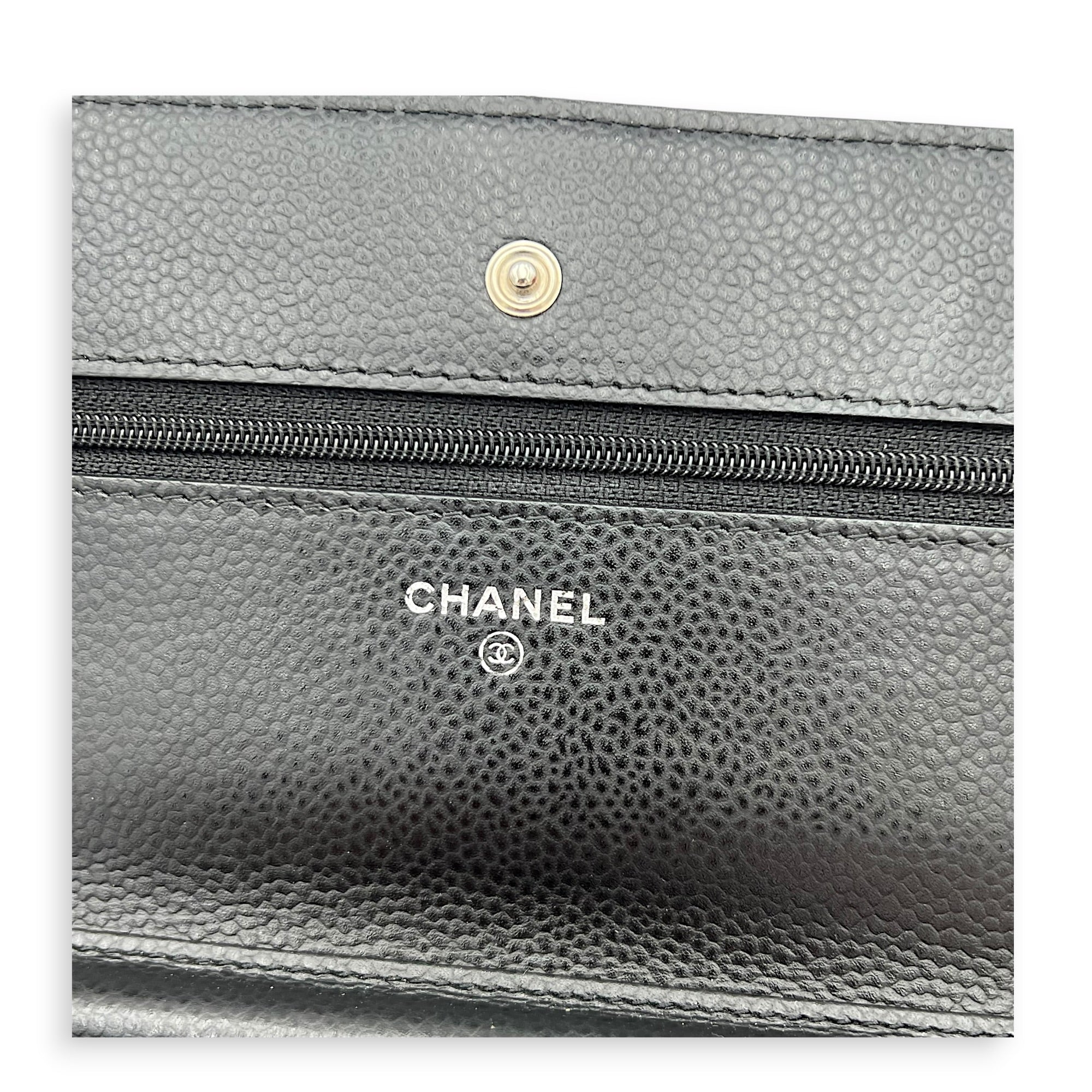 CC Black Wallet On Chain in Caviar Leather, Silver hardware