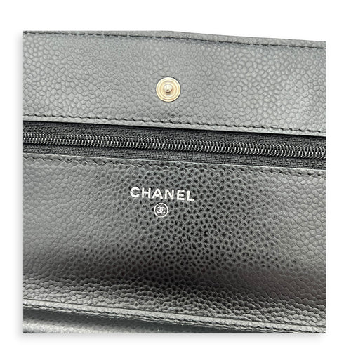 CC Black Wallet On Chain in Caviar Leather, Silver hardware