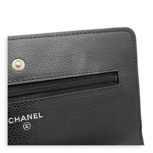 CC Black Wallet On Chain in Caviar Leather, Silver hardware