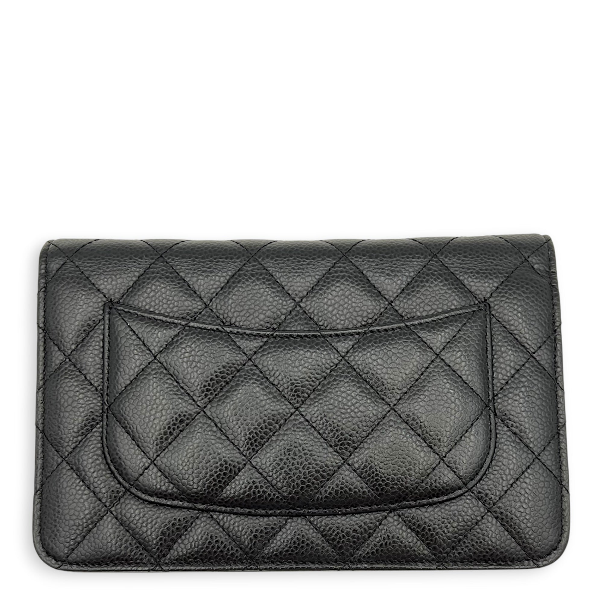 CC Black Wallet On Chain in Caviar Leather, Silver hardware