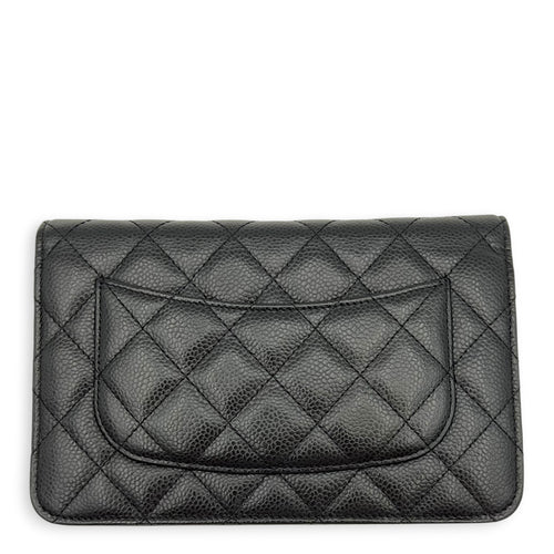 CC Black Wallet On Chain in Caviar Leather, Silver hardware