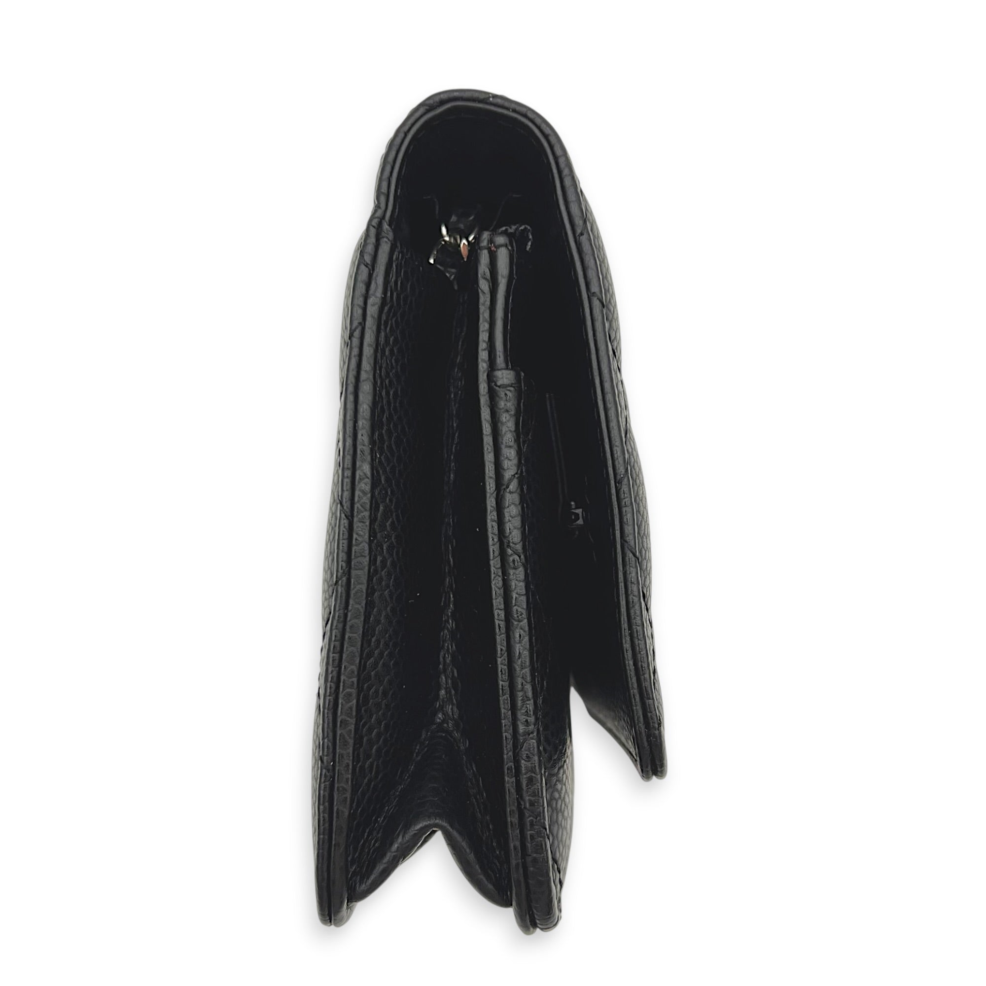 CC Black Wallet On Chain in Caviar Leather, Silver hardware