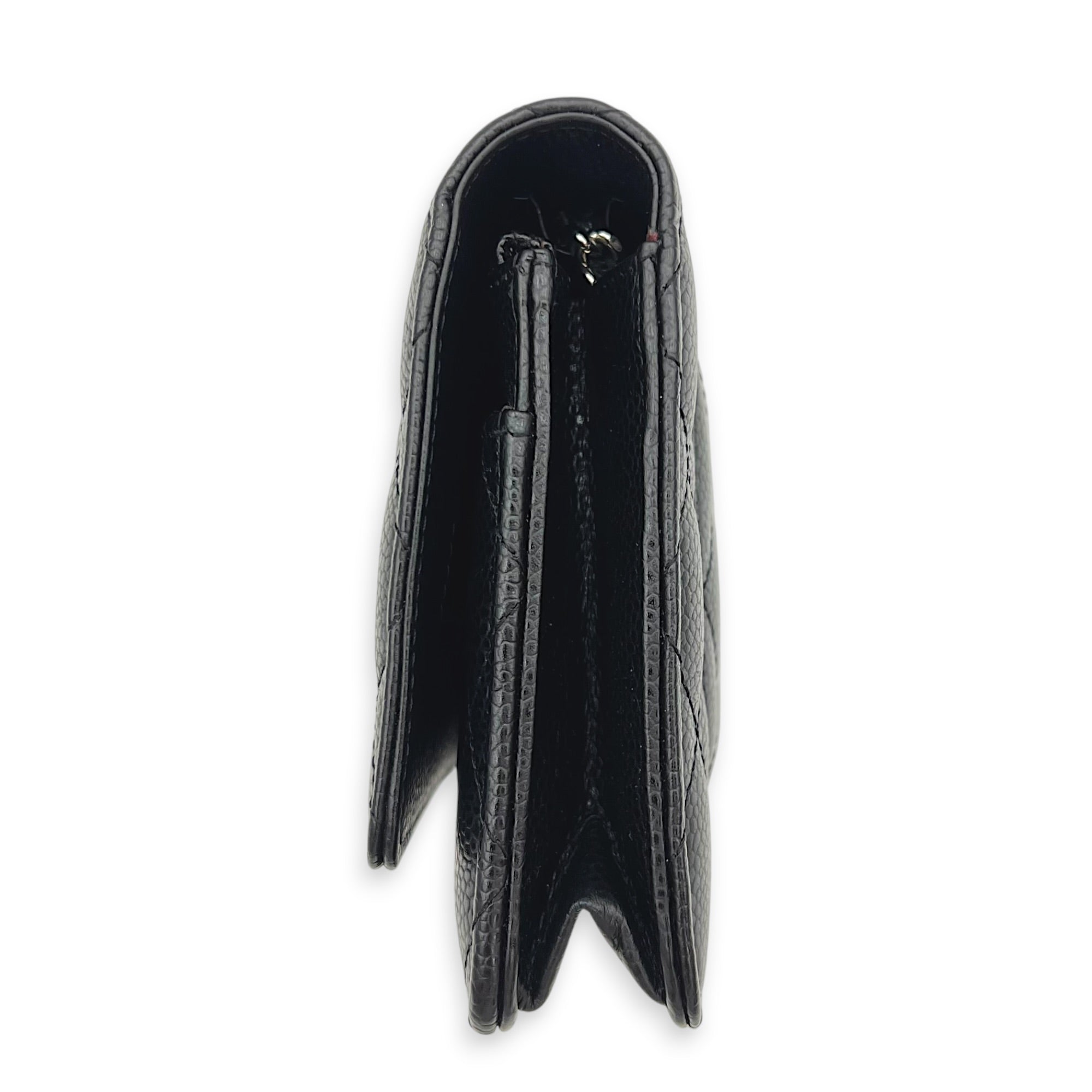 CC Black Wallet On Chain in Caviar Leather, Silver hardware