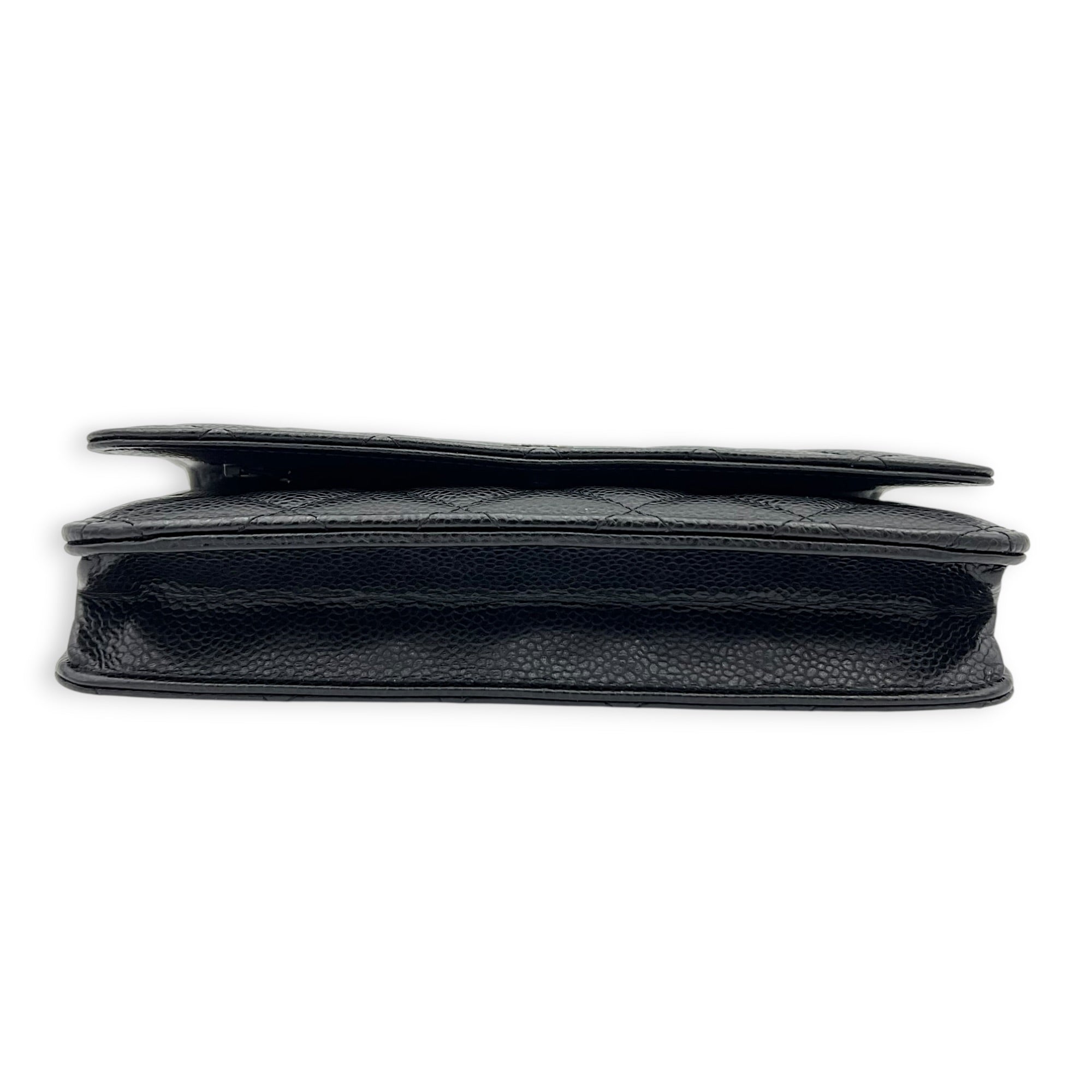CC Black Wallet On Chain in Caviar Leather, Silver hardware