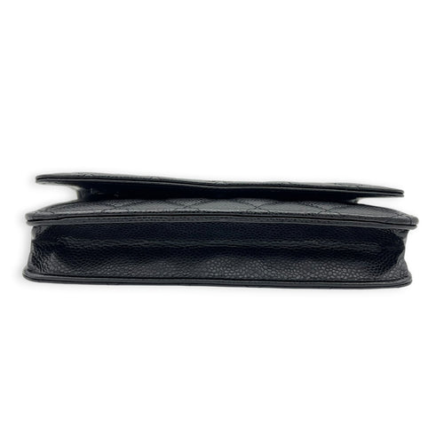 CC Black Wallet On Chain in Caviar Leather, Silver hardware
