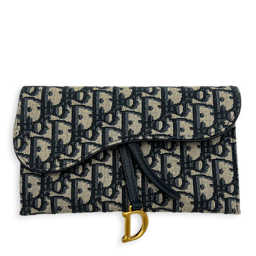 Saddle Wallet On Chain Blue in Jacquard, Gold hardware