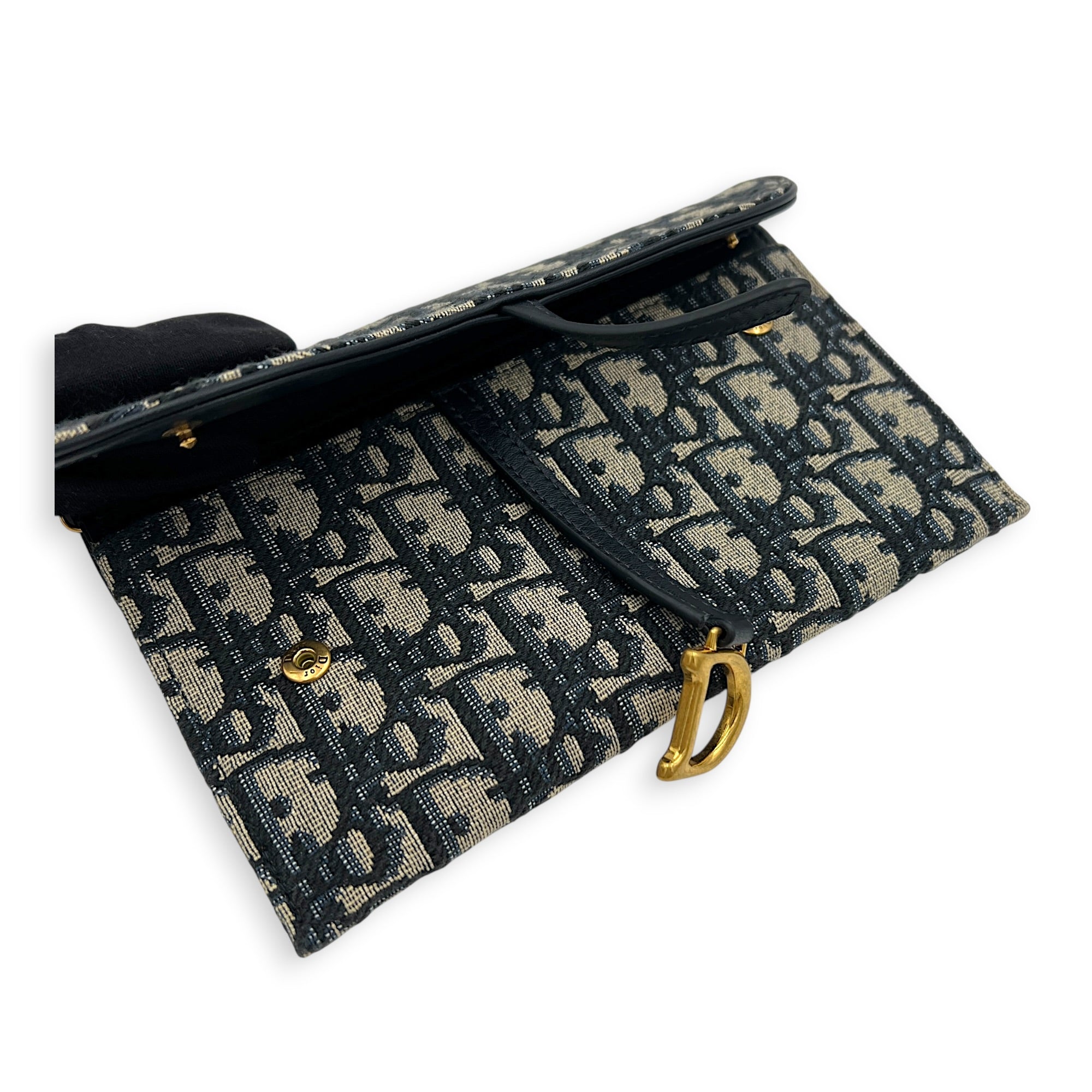 Saddle Wallet On Chain Blue in Jacquard, Gold hardware
