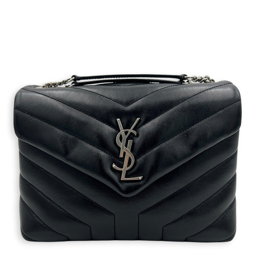 Loulou Shoulder Bag Black in Calfskin, Silver hardware