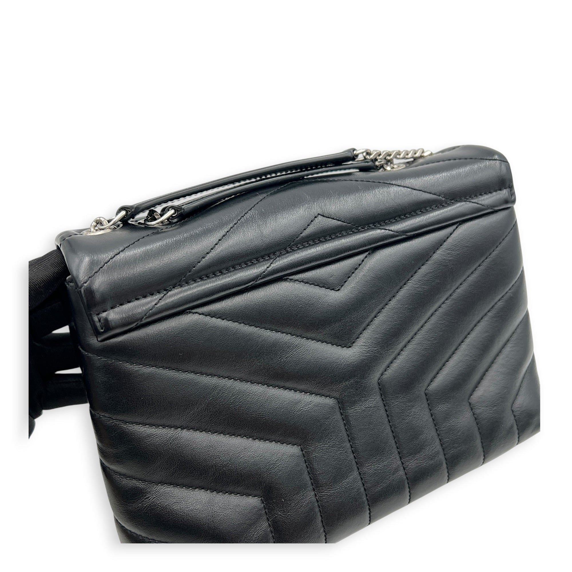 Loulou Shoulder Bag Black in Calfskin, Silver hardware