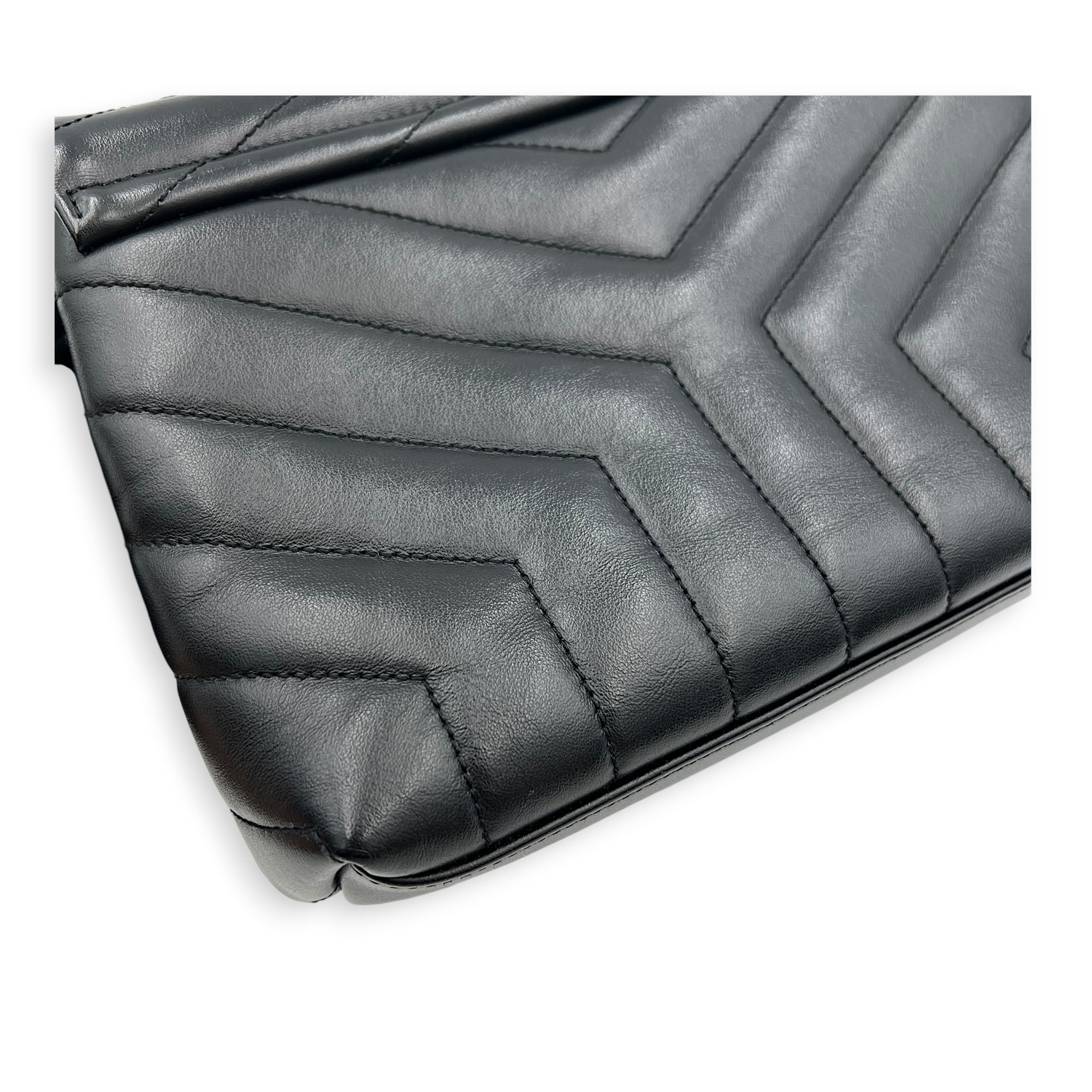 Loulou Shoulder Bag Black in Calfskin, Silver hardware