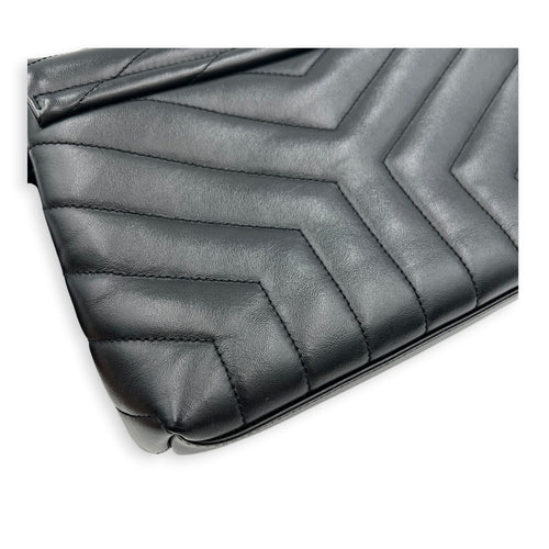 Loulou Shoulder Bag Black in Calfskin, Silver hardware