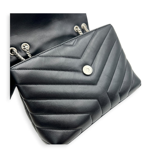 Loulou Shoulder Bag Black in Calfskin, Silver hardware