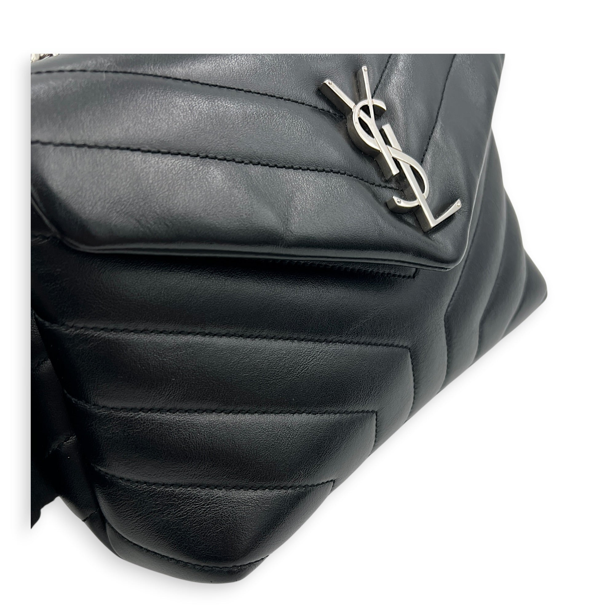 Loulou Shoulder Bag Black in Calfskin, Silver hardware