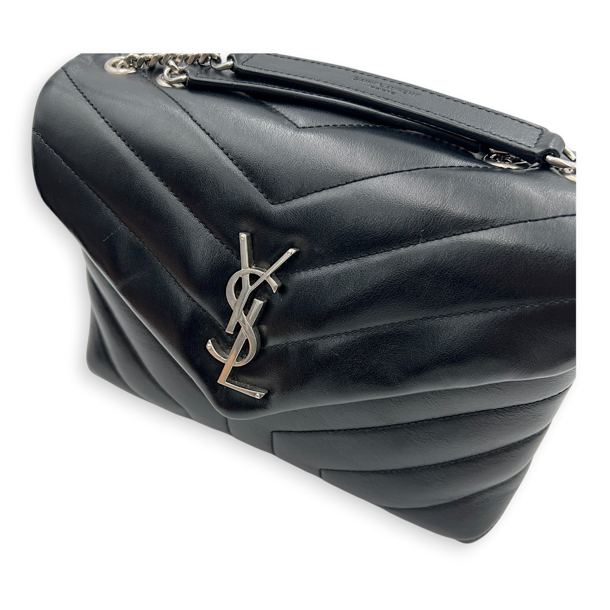 Loulou Shoulder Bag Black in Calfskin, Silver hardware